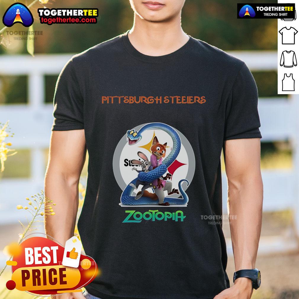 Premium Pittsburgh Steelers Zootopia 2 T-Shirt featuring vibrant graphics and comfortable fit for fans and collectors.