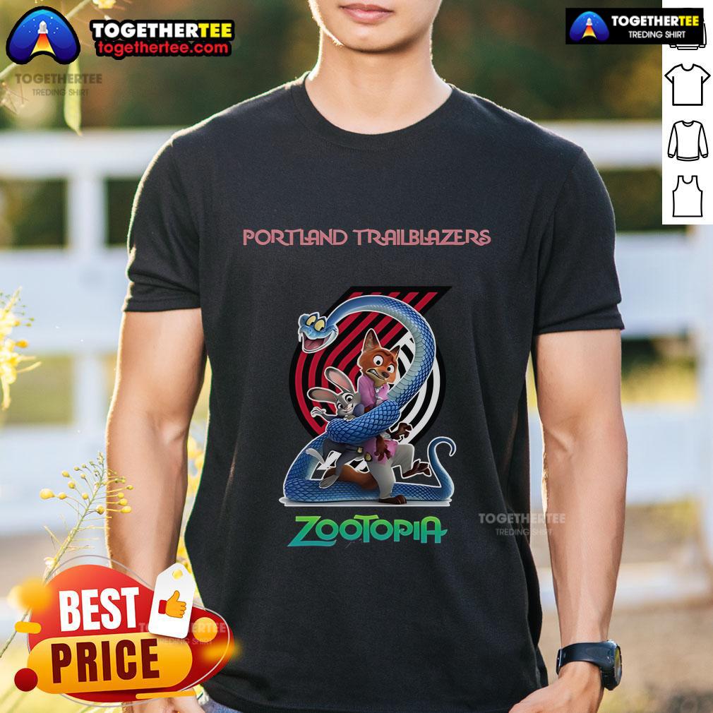 Premium Portland Trail Blazers Zootopia 2 T-Shirt featuring vibrant graphics and team colors for fans and collectors.
