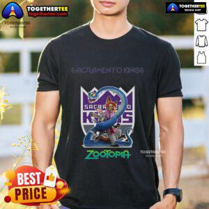 Premium Sacramento Kings Zootopia 2 T-Shirt featuring vibrant graphics, perfect for fans and collectors of NBA apparel.