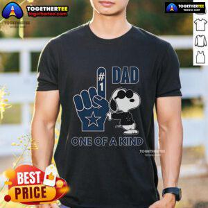 Alt Text: Premium Snoopy Dallas Cowboys Dad One Of A Kind T-Shirt featuring Snoopy in Cowboys gear, perfect for Father's Day.
