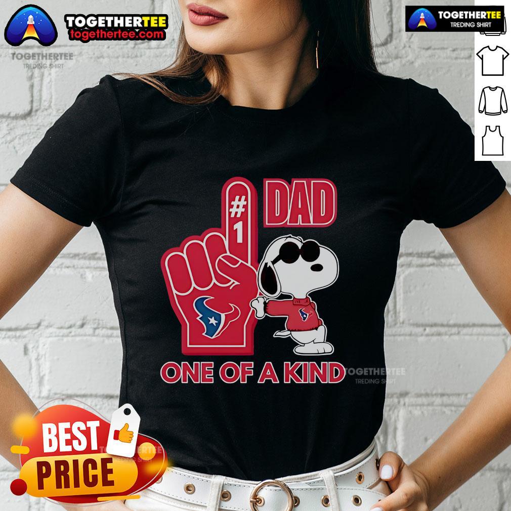 Premium Snoopy Houston Texans 1 DAD one-of-a-kind ladies tee featuring a stylish design for football fans.