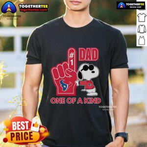 Premium Snoopy Houston Texans Dad One Of A Kind T-Shirt featuring Snoopy in Texans gear, perfect for Father's Day gifts.