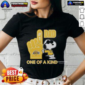 Premium Snoopy Los Angeles Lakers 1 DAD ladies tee featuring a unique design and vibrant team colors.