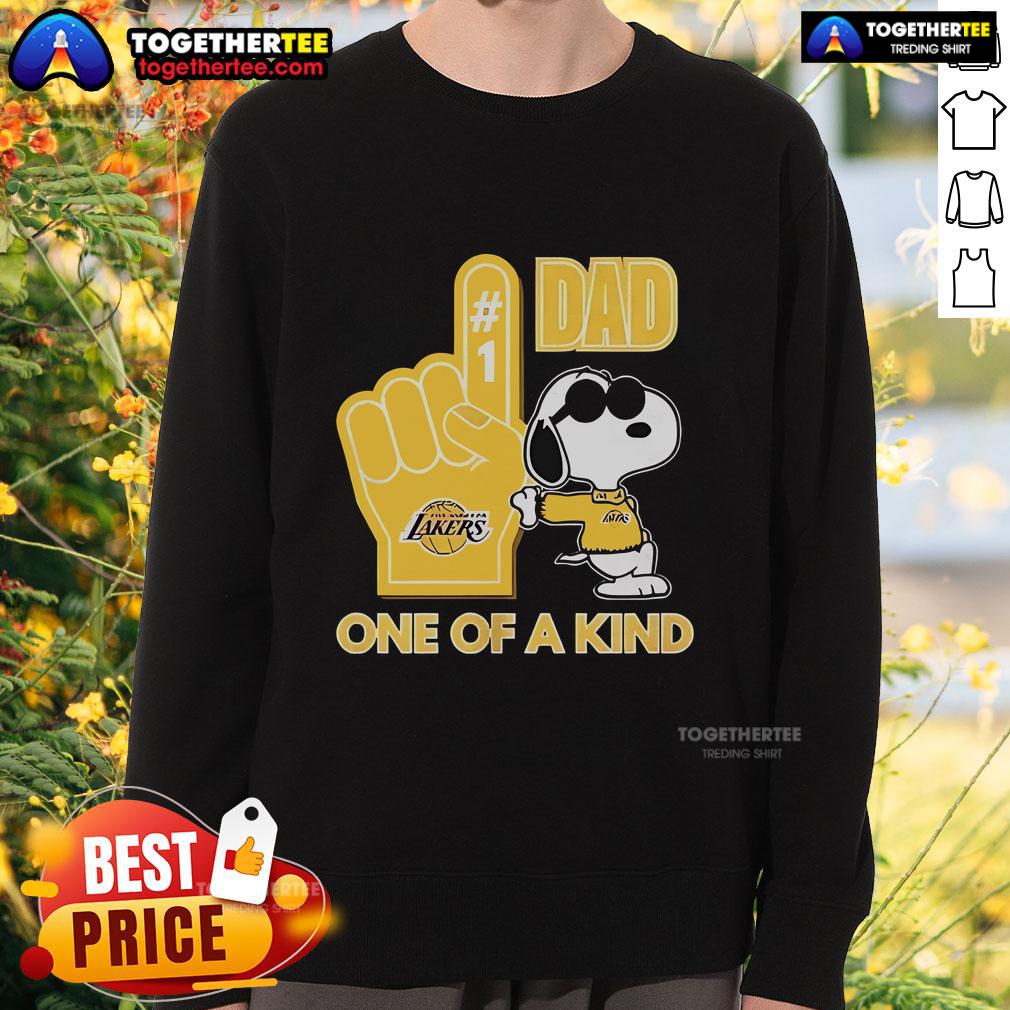 Alt Text: Premium Snoopy Los Angeles Lakers 1 DAD sweatshirt featuring unique design, perfect for Lakers fans and Snoopy lovers.