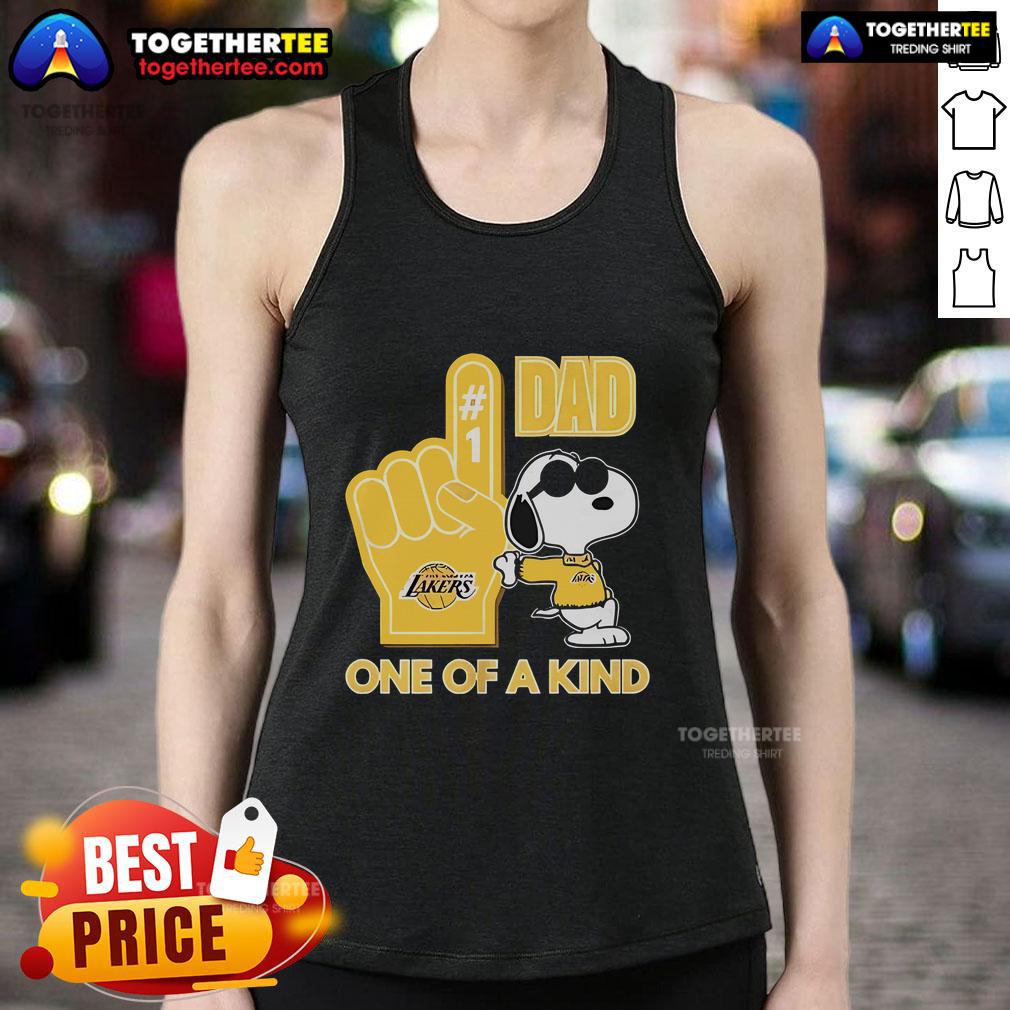 Alt Text: Premium Snoopy Los Angeles Lakers tank top for dads, featuring unique design and vibrant team colors.