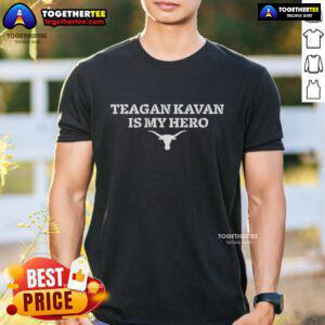 Alt Text: Premium Texas Softball Teagan Kavan Is My Hero logo t-shirt design featuring bold graphics and vibrant colors.