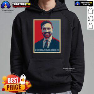 Premium Zohran Mamdani vintage poster design hoodie featuring unique graphics and vibrant colors, perfect for stylish casual wear.