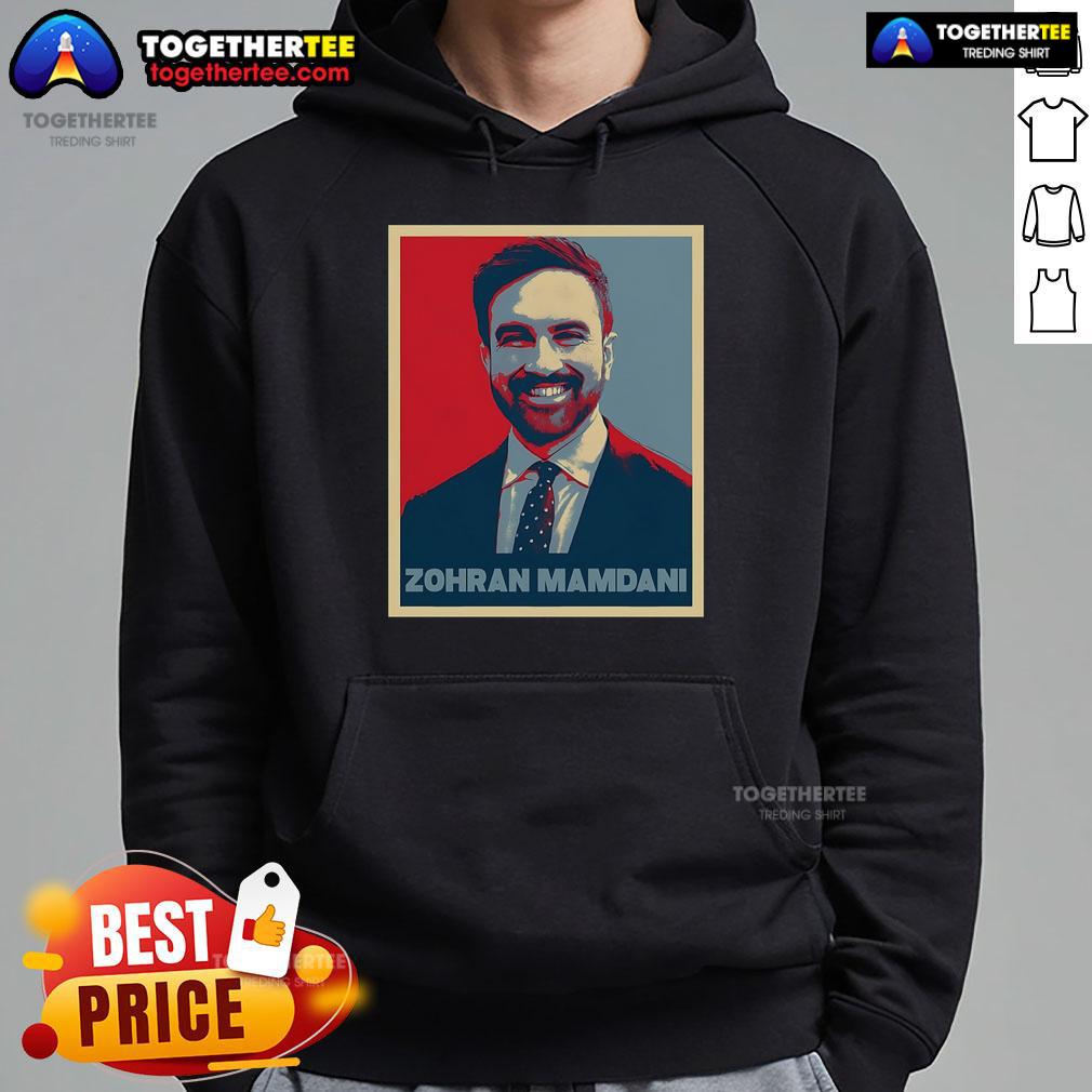 Premium Zohran Mamdani vintage poster design hoodie featuring unique graphics and vibrant colors, perfect for stylish casual wear.