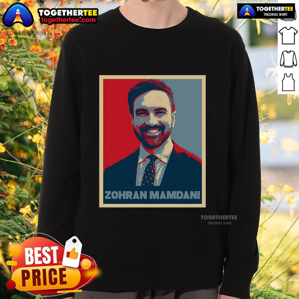 Premium Zohran Mamdani vintage poster design sweatshirt featuring unique graphics and vibrant colors.
