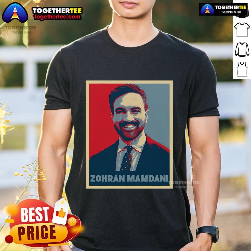 Premium Zohran Mamdani vintage poster design t-shirt featuring vibrant graphics and retro style for casual wear.