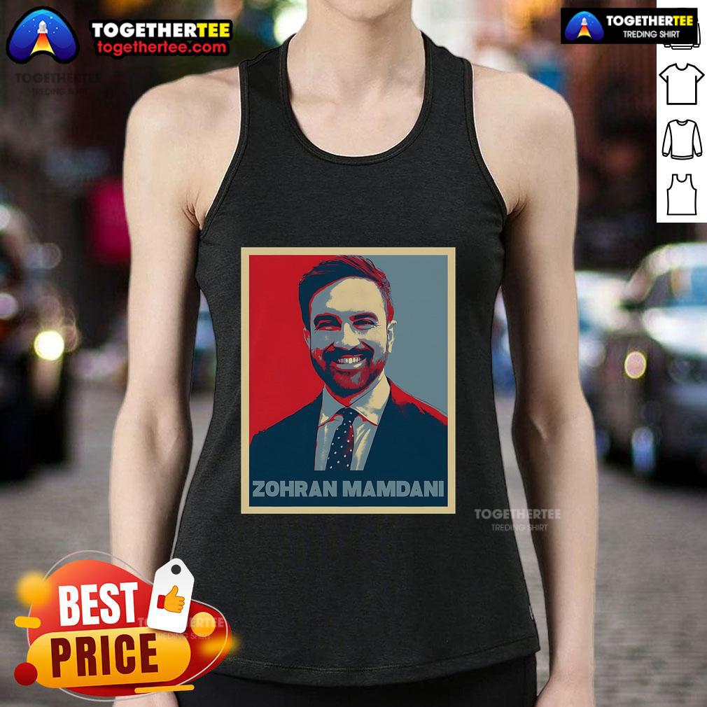 Premium Zohran Mamdani vintage poster design tank top, featuring vibrant graphics and retro style for fashion enthusiasts.
