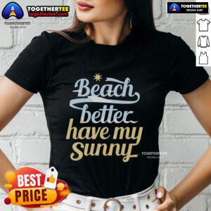 Pretty beach scene featuring women in sunny ladies tee, perfect for summer outings and stylish beachwear.