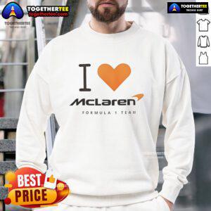 Stylish 'I Love McLaren Formula 1 Team' sweatshirt, perfect for fans showcasing their passion for F1 racing.