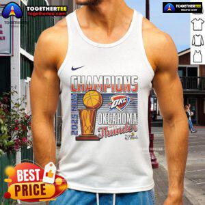 Oklahoma City Thunder Cup tank top for 2025 NBA Champions, featuring team colors and logo, perfect for fans.