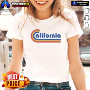 Top California Rainbow Ladies Tee featuring vibrant rainbow colors and a stylish design for casual wear.