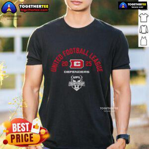 Alt Text: Top DC Defenders 2025 UFL Championship Game T-Shirt featuring team colors and logo for fans and supporters.