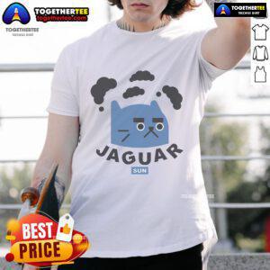 Funny Jaguar Sun Cat T-Shirt featuring a playful jaguar lounging in the sun, perfect for animal lovers and casual wear.