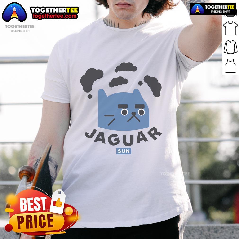 Funny Jaguar Sun Cat T-Shirt featuring a playful jaguar lounging in the sun, perfect for animal lovers and casual wear.