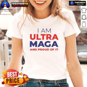 Good Elise Stefanik 'I Am Ultra Maga And Proud Of It' ladies tee showcasing a bold, patriotic design in vibrant colors.