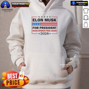 Alt Text: Good Elon Musk For President hoodie with 'Make Speed Free Again' slogan, promoting a bold political statement.