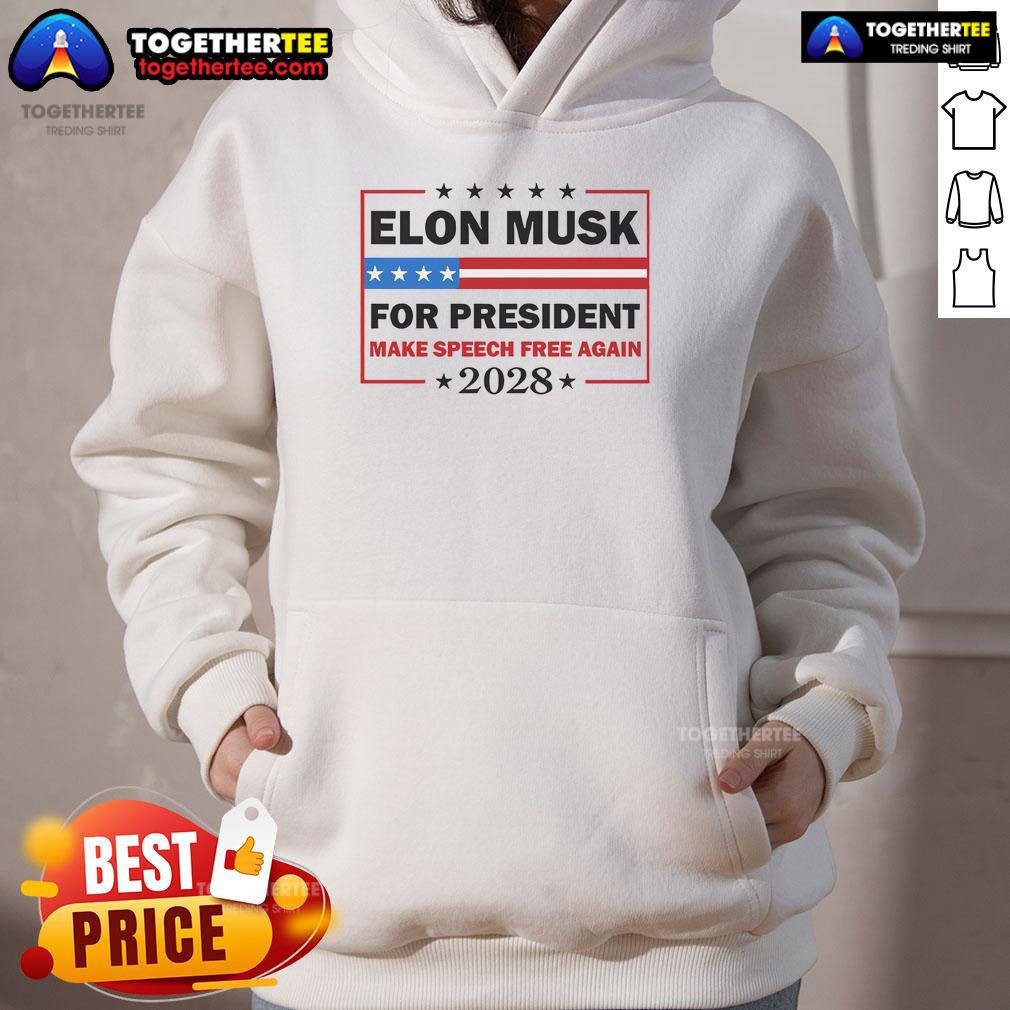 Alt Text: Good Elon Musk For President hoodie with 'Make Speed Free Again' slogan, promoting a bold political statement.