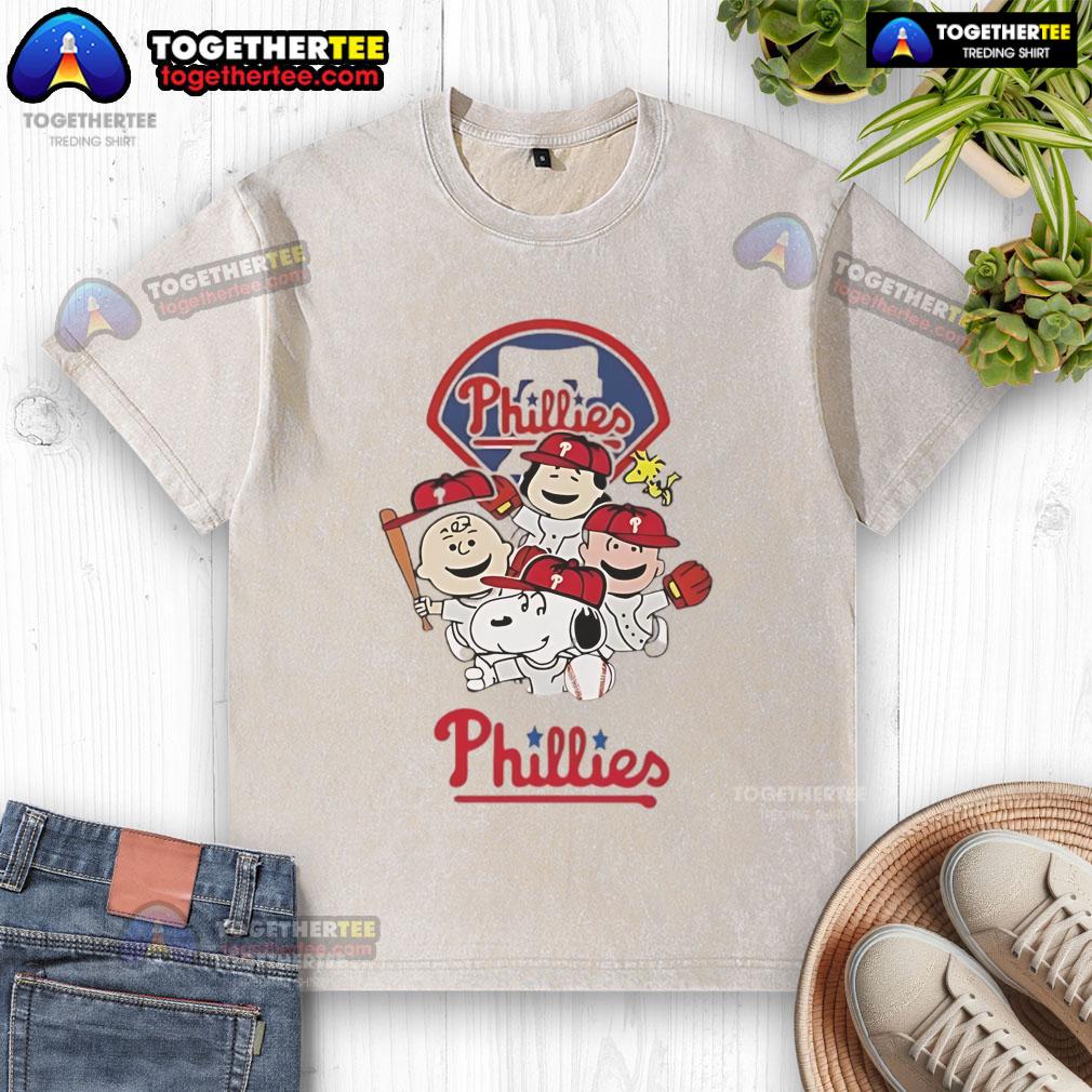 Good Snoopy and friend Philadelphia Phillies baseball cartoon on a washed t-shirt, perfect for fans and casual wear.