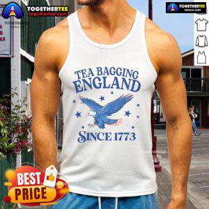 Patriotic eagle tank top featuring 'Good Tea Bagging England Since 1773' design, perfect for tea lovers and proud Brits.