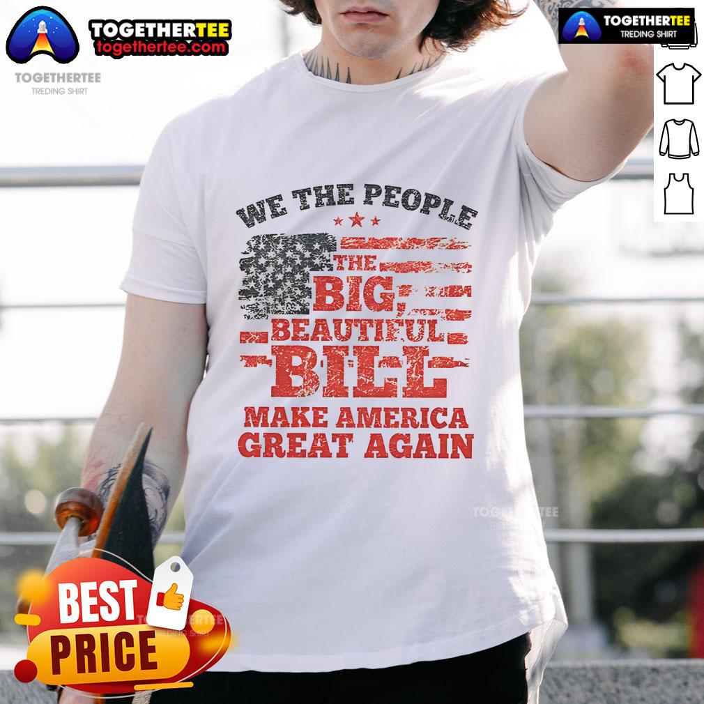 Alt Text: Good We The People Make America Great Again flag t-shirt featuring bold graphics and patriotic colors.