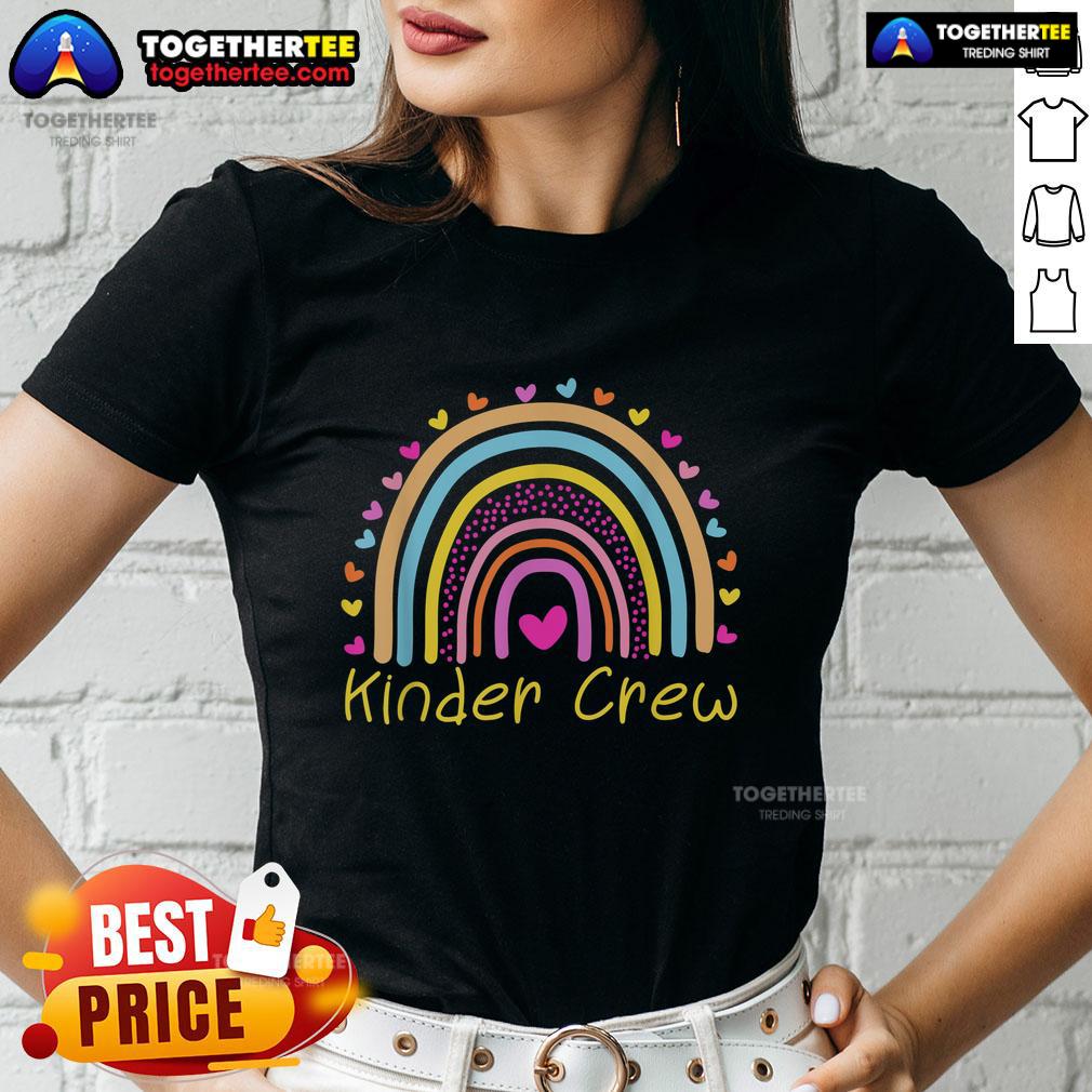 Nice Kinder Crew Kindergarten Teacher Rainbow Heart Ladies Tee - vibrant design perfect for passionate educators.
