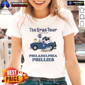 Alt Text: Nice Philadelphia Phillies The Eras Tour Snoopy ladies tee featuring vibrant graphics and a stylish design.