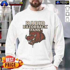 Nice Rabid Razorback Fans Sweatshirt featuring vibrant team colors, perfect for showing support at games or events.