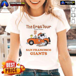 Alt Text: San Francisco Giants Eras Tour Snoopy ladies tee featuring vibrant graphics and a stylish design for fans.