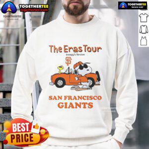 San Francisco Giants Eras Tour Snoopy sweatshirt featuring vibrant graphics and team colors, perfect for fans.