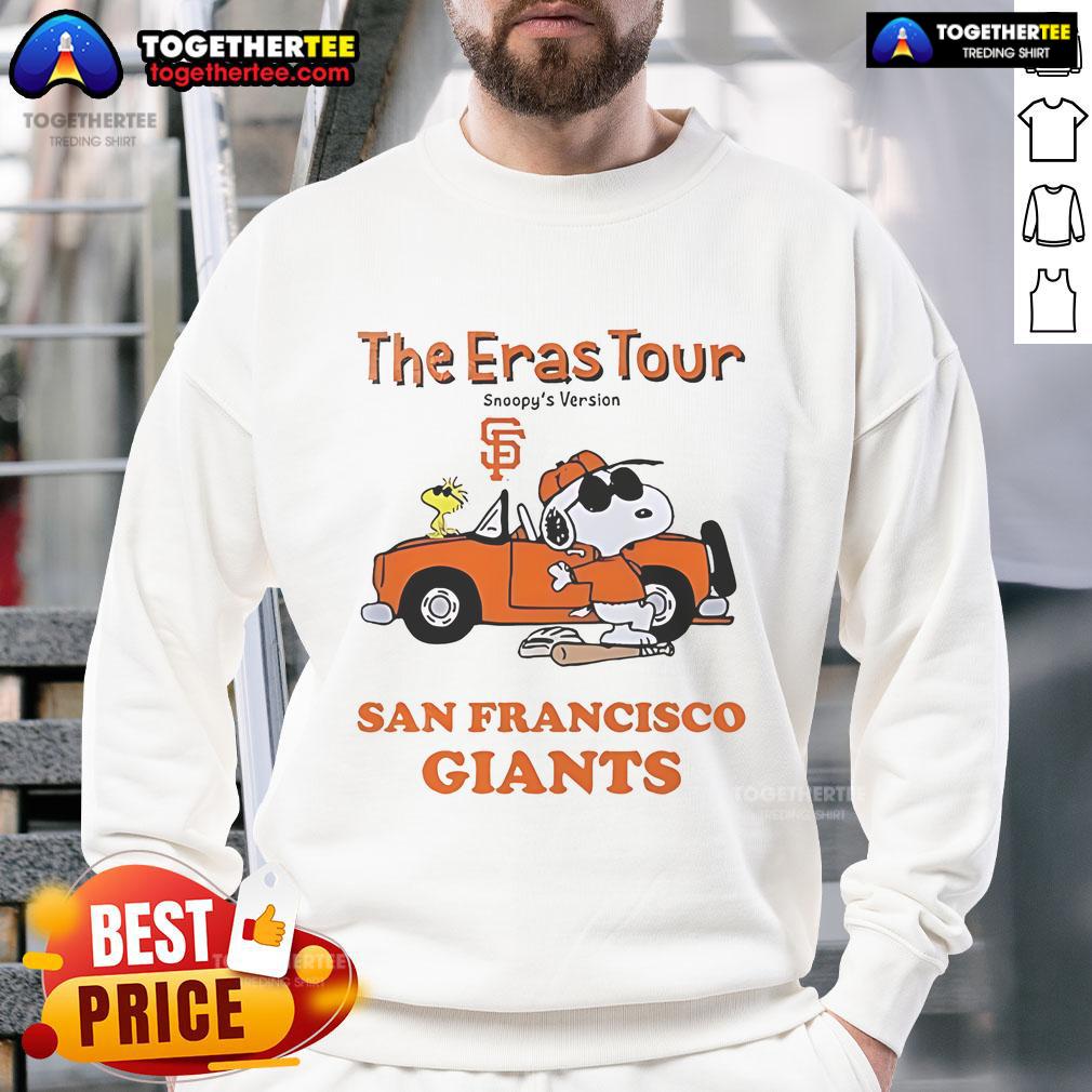 San Francisco Giants Eras Tour Snoopy sweatshirt featuring vibrant graphics and team colors, perfect for fans.