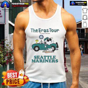 Alt Text: Cute Snoopy tank top featuring the Seattle Mariners logo, perfect for fans of The Eras Tour and casual summer wear.