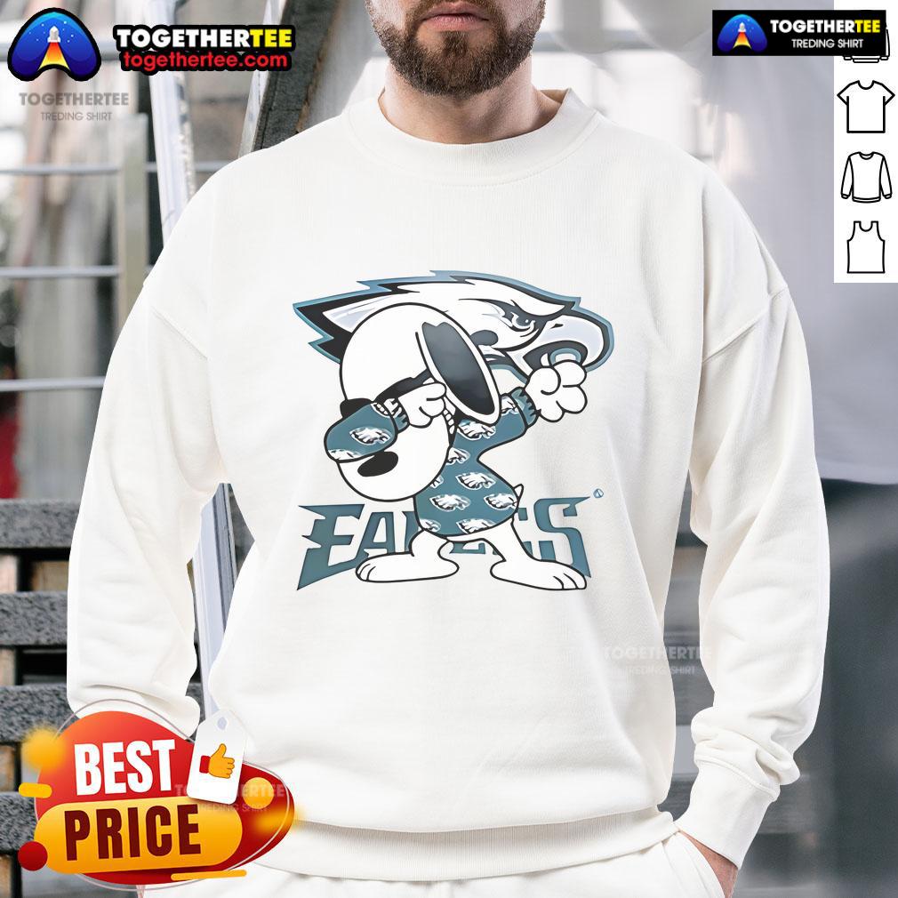 Alt Text: Cute Snoopy dabbing in a Philadelphia Eagles sweatshirt, perfect for fans and cozy game day wear.