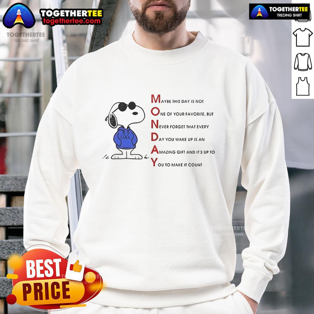 Cozy Snoopy sweatshirt for a cheerful Monday, perfect for those who love comfort and fun designs.
