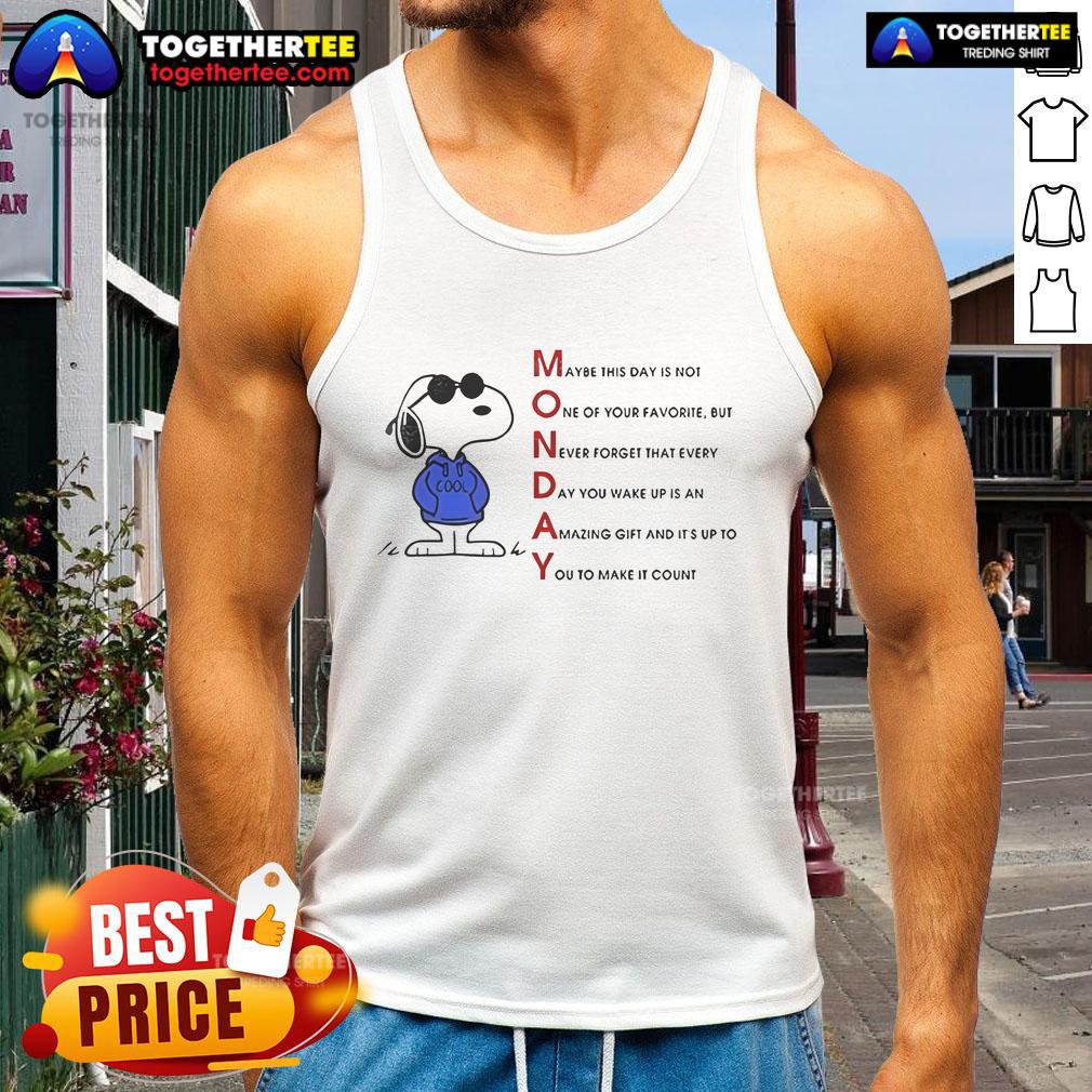 Cheerful Snoopy graphic on a tank top, perfect for brightening up your Monday. Ideal for casual wear enthusiasts.