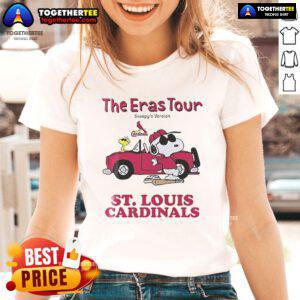 Alt Text: Ladies tee featuring Snoopy and St. Louis Cardinals design from The Eras Tour, perfect for fans and collectors.