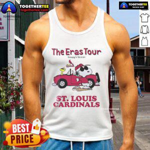 Alt Text: Stylish St. Louis Cardinals The Eras Tour Snoopy tank top featuring vibrant graphics and a relaxed fit.