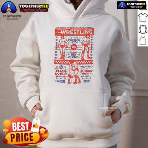 Alt Text: Nice Wrestling Main Event hoodie design featuring bold graphics and a stylish fit for fans of wrestling apparel.