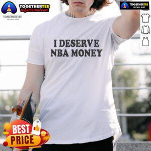 Official Caitlin Clark I Deserve NBA Money T-Shirt in black, showcasing a bold graphic design, perfect for fans.