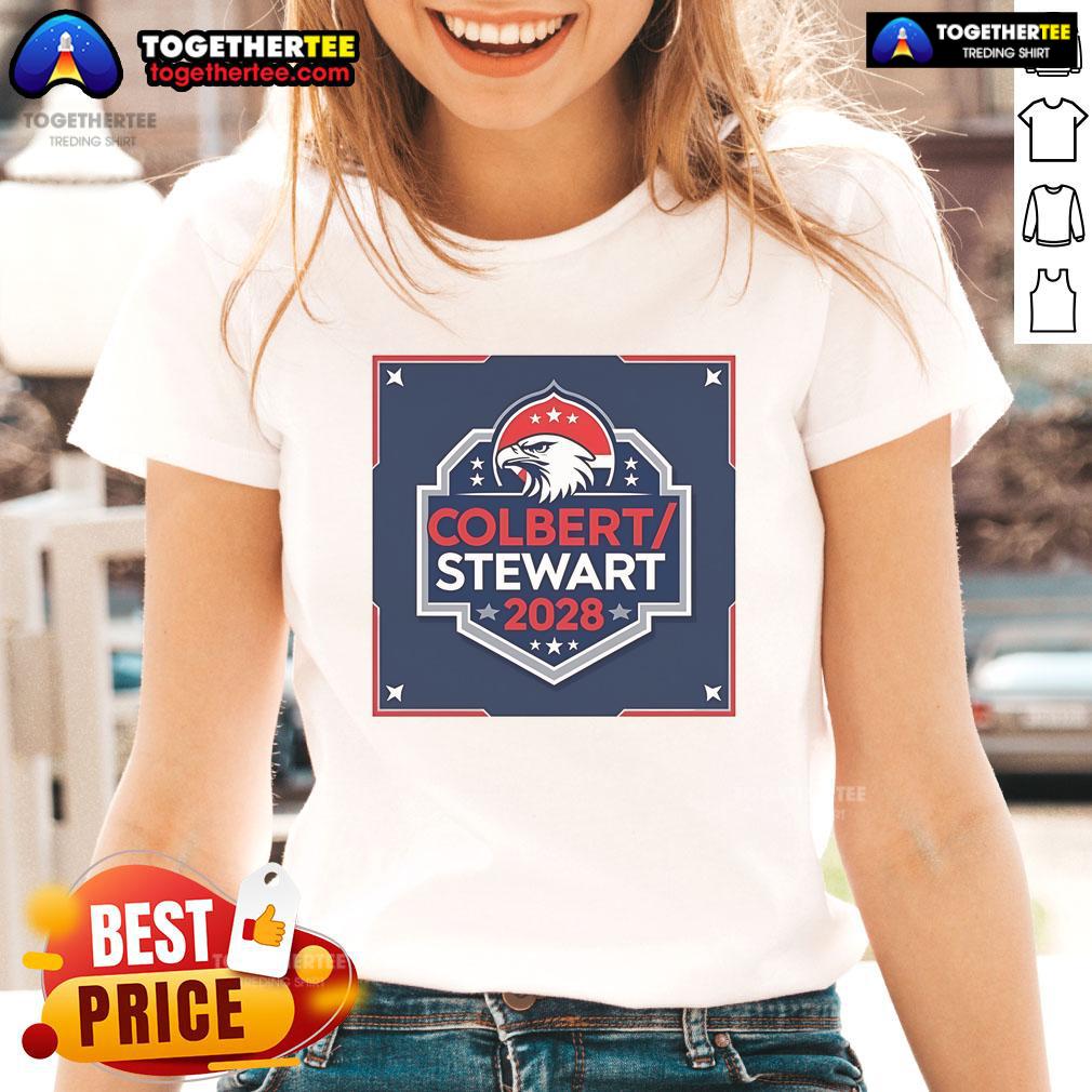 Official Colbert Stewart 2028 Ladies Tee featuring a stylish design perfect for supporters of the Colbert Stewart campaign.