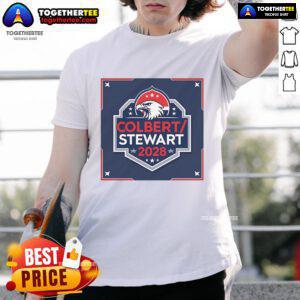 Official Colbert Stewart 2028 T-Shirt featuring bold graphics and campaign logo, perfect for supporters and fans.