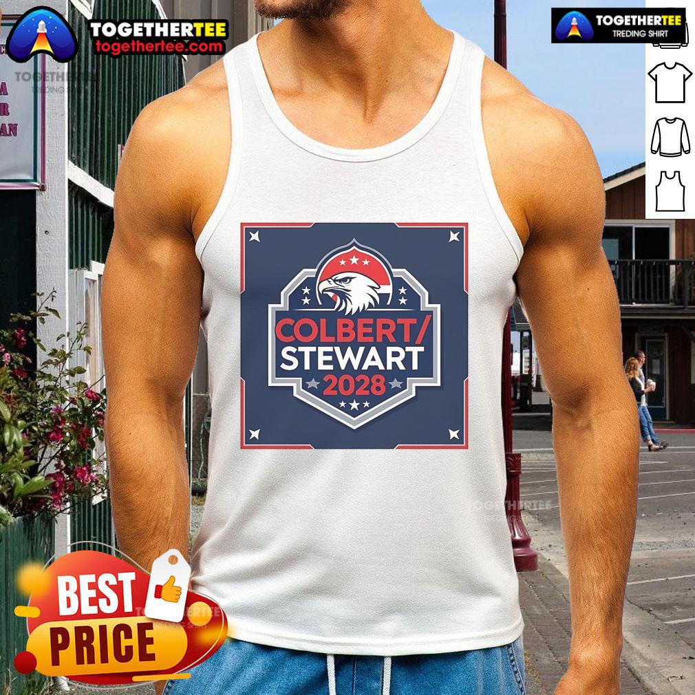 Official Colbert Stewart 2028 tank top featuring bold campaign graphics and a stylish design for supporters.