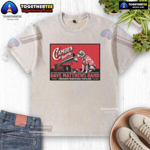 Alt Text: Official Dave Matthews Band Freedom Mortgage Pavilion Camden NJ July 25, 2025 poster on a washed t-shirt.