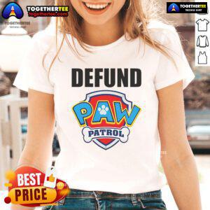 Official Defund Paw Patrol logo on a stylish ladies tee, perfect for fans advocating for children's media reform.
