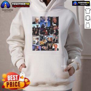 Official Donald Trump meme collage hoodie featuring vibrant graphics and iconic quotes for a unique fashion statement.