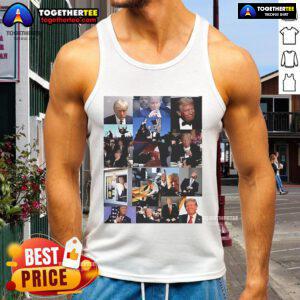 Official Donald Trump meme collage tank top featuring iconic Trump memes and vibrant colors, perfect for casual wear.