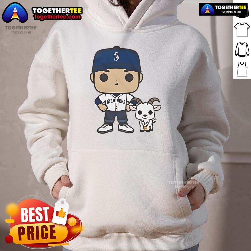 Alt Text: Official GOATed Ichiro and Junior Seattle Mariners hoodie featuring iconic players in stylish design.